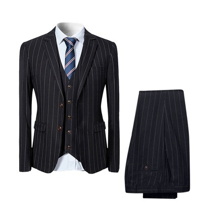 Cloudstyle Mens 3 Piece Stripe Suit Set Center Vent 2 Button Tux Blazer Jacket Vest Trousers