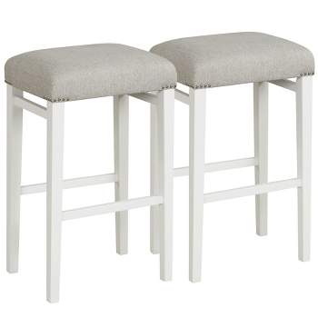 Costway 24"  Height Set of 2 Bar Stools Backless Counter Height Kitchen Chairs with Wooden Legs Gray