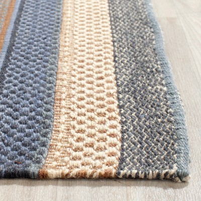 Handmade Blue Wool Striped 5' x 8' Area Rug