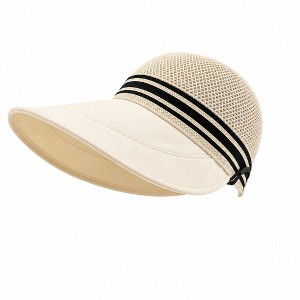 Alilang Women's Woven Wide Brim Visor Hat with Striped Band Mesh