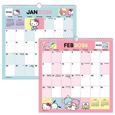 Trends International 2026 Hello Kitty and Friends Spiral 12x12.25 Wall Calendar
