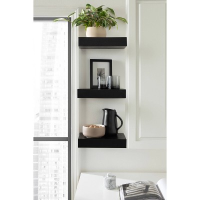 Havlock Black Wood 12" Floating Accent Shelves, Set of 3