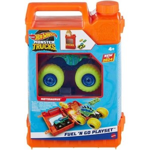 Hot Wheels Monster Trucks Fuel N’ Go Playset With 1:64 Scale Motosaurus Toy Truck & 2 Crushed Cars - 1 of 4