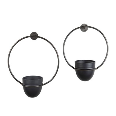 Set of 2 Hanging Planters with Circular Frame and Metal Pots Black - Danya B.: Indoor/Outdoor, No Drainage Hole, Modern Decor