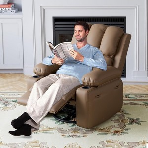 Leather Recliner Chair, Manual Recliner w/Comfortable Arms and Cup Holders for Living Room CF8011 - 1 of 4