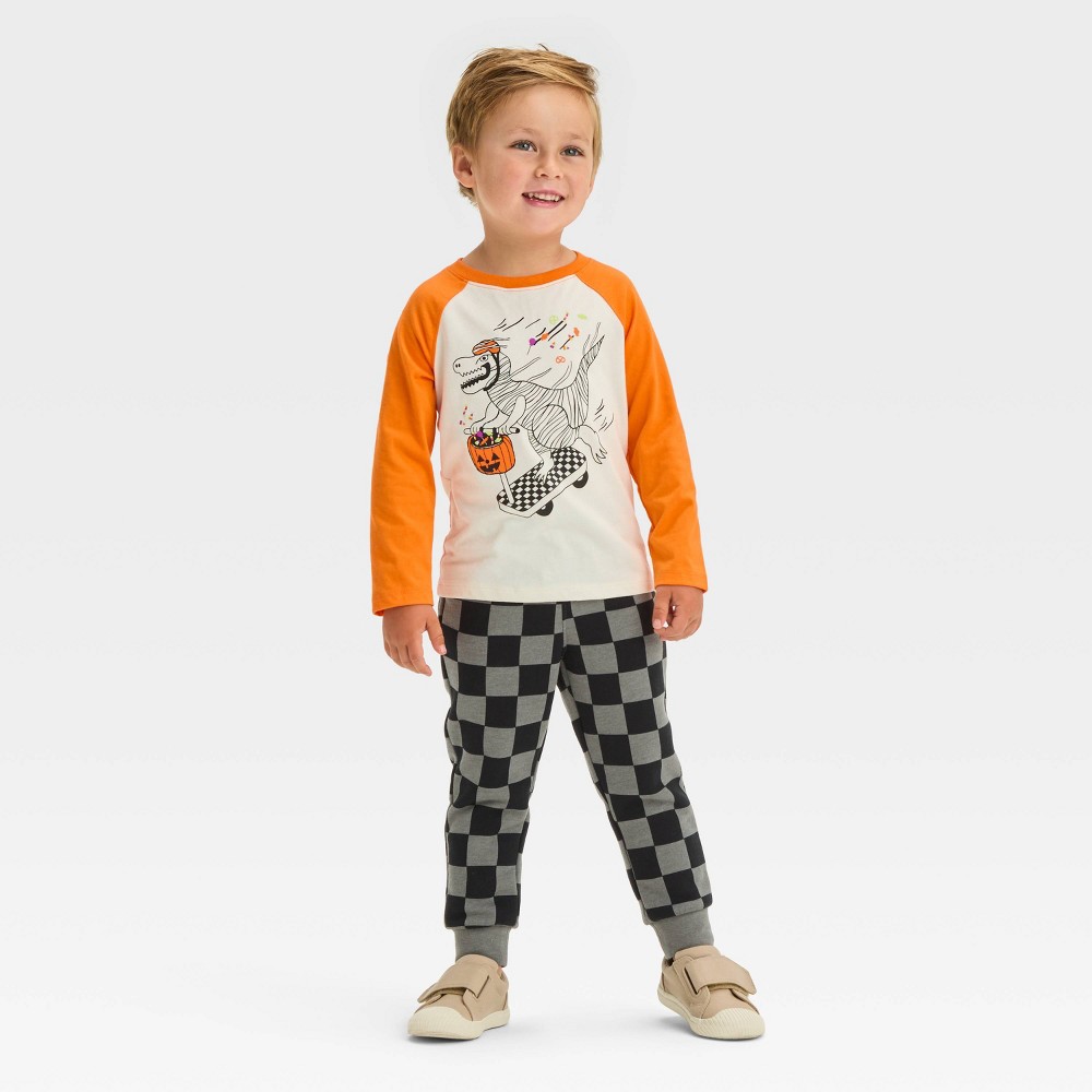 Toddler Boys' Long Sleeve Halloween Graphic T-Shirt and Fleece Jogger Pants Set - Cat & Jack™ Cream 18M -  90471943