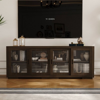 Famapy Industrial TV Stand for living Room: Sliding Glass Doors, Adjustable Shelves, Space - Smart Design Media Console