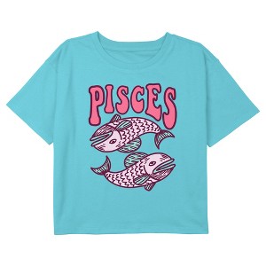 Girl's Lost Gods Zodiac Pisces Art Symbol Crop Top T-Shirt - 1 of 3