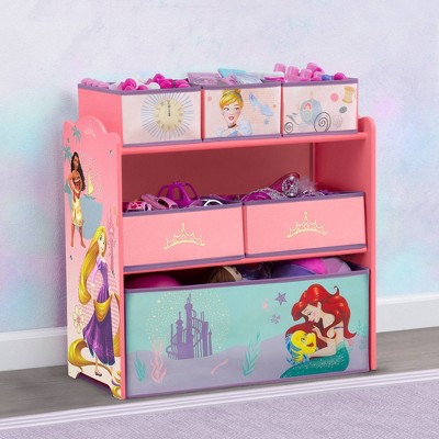 Disney Princess Pink Wooden 6-Bin Toy Organizer
