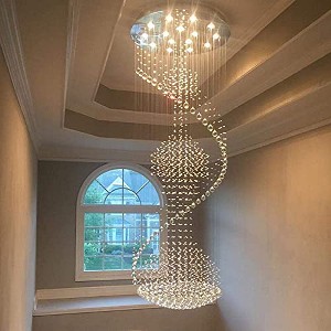 Ludomide Modern Foyer Chandelier, High Ceiling Crystal Light, Flush Mount Spiral Design for Staircase, Entryway, D 32" x H 94". - 1 of 4