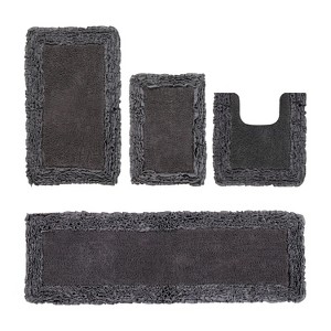Shaggy Border Collection 4-Piece Bath Rug Set 100% Cotton Tufted Weave Ruffle Border Pattern Bathroom Rug for Machine Washable Bathmat - 1 of 4