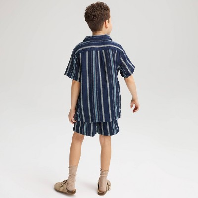 Cat & Jack Boys' Short Sleeve Striped Linen Blend Button-Up Shirt - Cat & Jack™ Blue M — фото 2