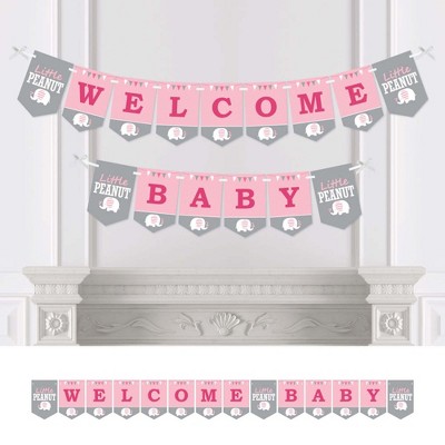 Big Dot of Happiness Pink Elephant - Girl Baby Shower Bunting Banner - Party Decorations - Welcome Baby