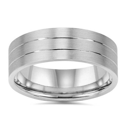 Pompeii3 7mm Brushed Flat Wedding Band 14K White Gold