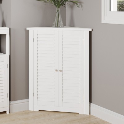 White Corner Cabinet with Adjustable Shelves and Shutter Doors