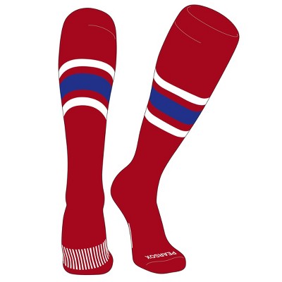 PEAR SOX Striped OTC Baseball, Softball, Football Socks (B) Red, White, Royal