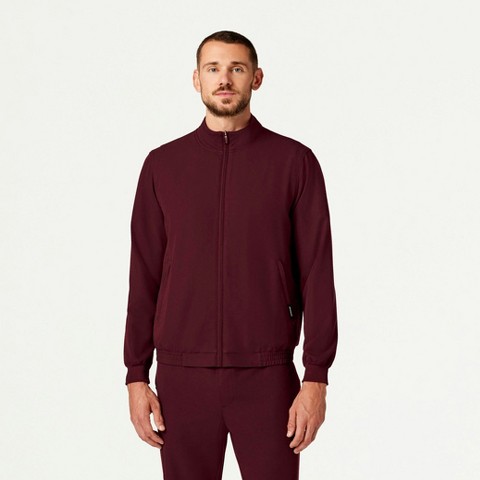 Jaanuu Wolfe Everyday 6-Pocket Scrub Jacket UltraLAST Fabric - Burgundy, M