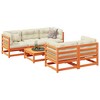 vidaXL Outdoor Patio Sofa Set with Cushions - 6 Piece Modular Pine Wood Furniture for Garden, Terrace, Lawn, Deck - Wax Brown Finish, Cream Cushions - 2 of 4