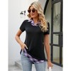 YESFASHION Women's Short Sleeve Contrast Collared Shirts Patchwork Work Blouse Tunics Tops - 4 of 4