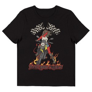 Vintage Devil Flame Motorcycle Women's Black Short Sleeve Crew Neck Tee - 1 of 2