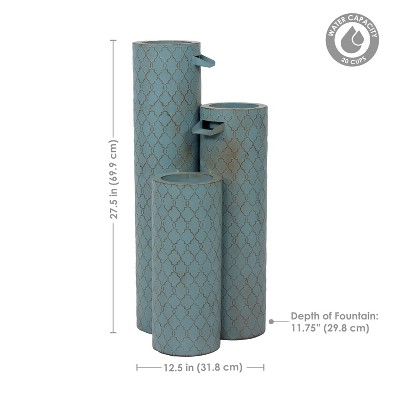Moroccan Trellis Blue Zinc 3-Column Outdoor Water Fountain