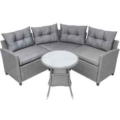 4pc Resin Wicker Patio Furniture Set with Cushions - Gray - Art Leon