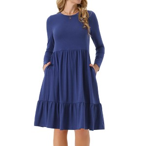 INSPIRE CHIC Women's Long Sleeve Tiered Round Neck Casual A-Line Dress - 1 of 4