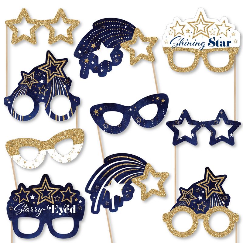 Big Dot of Happiness Starry Skies Glasses - Paper Card Stock Gold Celestial Party Photo Booth Props Kit - 10 Count, 1 of 6