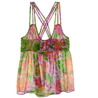 Aeropostale Womens Floral Print Sheer Shimmer Tank Top, Multicoloured, Small