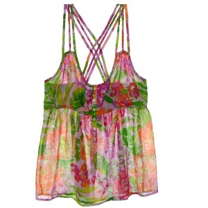 Aeropostale Womens Floral Print Sheer Shimmer Tank Top, Multicoloured, Small - 1 of 1