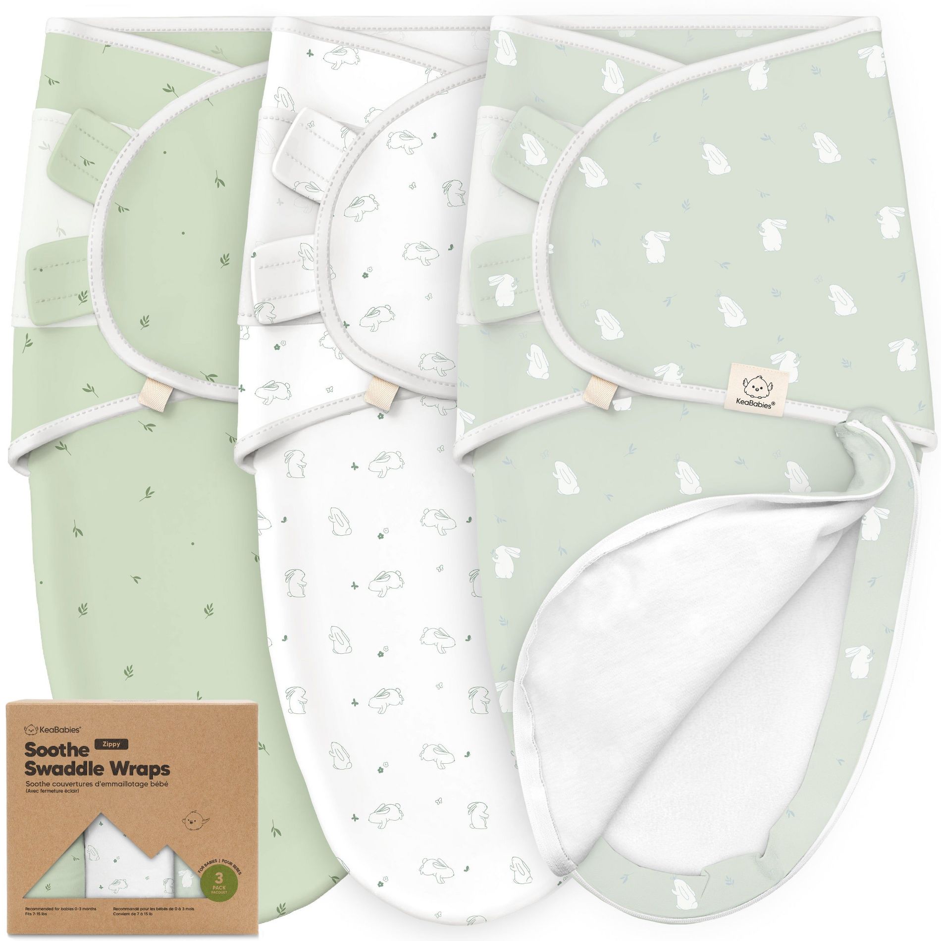 KeaBabies 3pk Organic Swaddle Sleep Sacks Baby, Newborn Swaddles Wrap 0-3 Months, Soft Premies Wearable Swaddle Blanket (Bunnies)