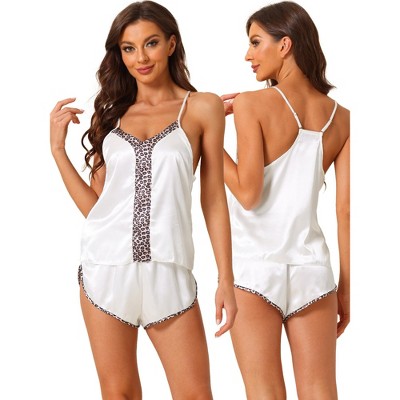 cheibear Women's Satin Sliky Sleeveless Cami Back Sleepwear with Shorts Lounge Pajamas Set