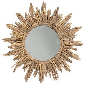 Storied Home Round Driftwood Framed Sunburst Wall Mirror, Natural - 1 of 4