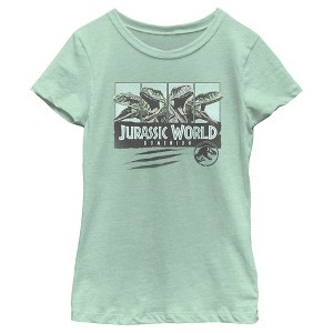 Girl's Jurassic Park: Dominion Velociraptor Vintage Panel Scratch T-Shirt - 1 of 4