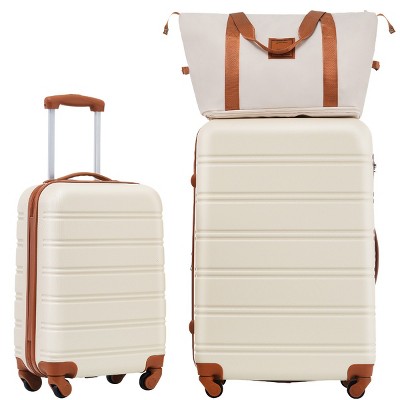 Lightweight ABS Luggage Set with TSA Lock 360° Spinner Wheels and Travel Bag for Vacation 20" 28",White - Cuddlewood