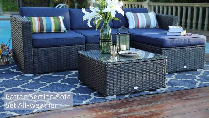 6pc Outdoor Rattan Wicker Sofa &#38; 2 Chairs - Blue - Captiva Designs, 2 of 10, play video