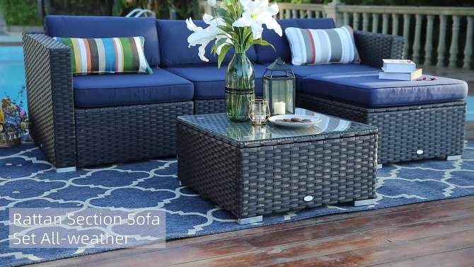 8pc Steel &#38; Wicker Outdoor Fire Pit Set with Cushions Blue - Captiva Designs, 2 of 13, play video