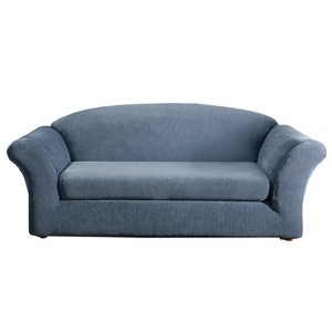 Stretch Stripe 2pc Sofa Slipcover Navy - Sure Fit, Blue