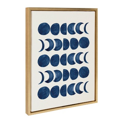 Sylvie Moon Phases Blue Abstract Canvas Art with Gold Frame