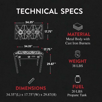 GasOne Outdoor Triple High Pressure Propane Burner with Stand Stove Gas Cooker With Adjustable High Pressure Regulator and Hose, Black, B-6565