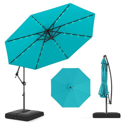 Tangkula 10 FT Solar Offset Hanging Umbrella Patio Cantilever Umbrella w/ 32 LED Lights