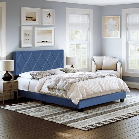 King Darcy Diamond Stitched Upholstered Bed Blue Linen - Eco Dream : Target