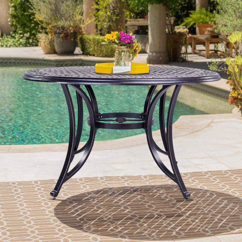 48&#34; Round Aluminum Patio Dining Table, Umbrella Hole, Rust-Resistant, All-Weather Design - Black - WELLFOR, 3 of 9