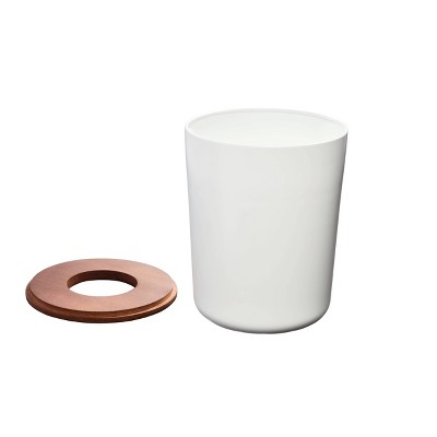 Eco-Friendly White Steel Waste Basket with Wood Lid