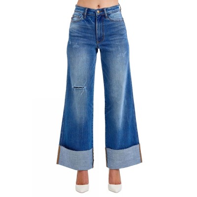 Women's Cuffed Retro Wide Leg Jeans - Judy Blue