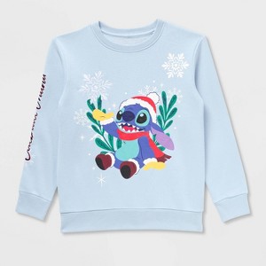 Kids' Lilo & Stitch Ohana Holiday Family Matching Fleece Sweatshirt - Blue - 1 of 3