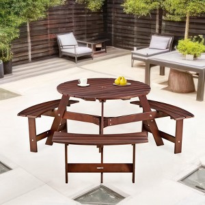 NicBex Outdoor Dining Table Set Round Picnic Table with Umbrella Hole & Built-in Benches,Patio Table Set for Garden, Backyard, Porch - 1 of 4