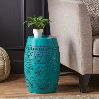 Modern Side Table, Multi-function Patio End Table, Unique Metal Barrel Shaped Accent Table