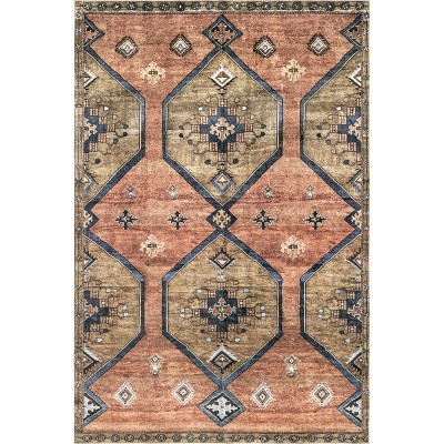 Gray and Rust Medallion 8' x 10' Washable Synthetic Area Rug