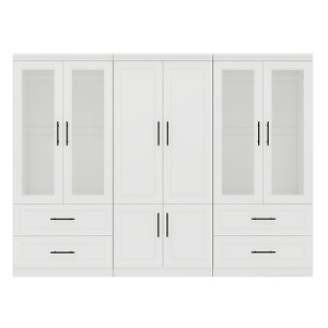 Keloyid White Wood 94.5 in. Armoire with 4 Drawers and 8 Doors - 1 of 4